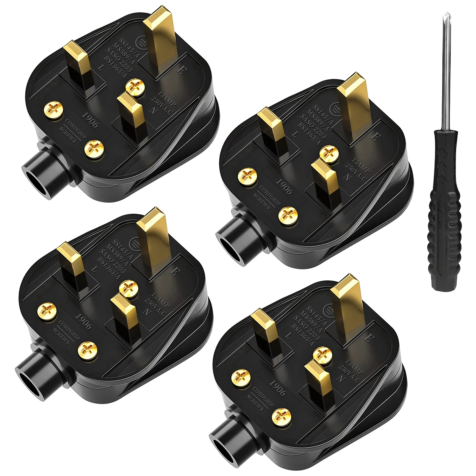 4/8pcs 3 Pin UK Male Replacement Rewireable Plug Type G Electric Outlets Connector, British Power Socket Fuse Adapter Extension