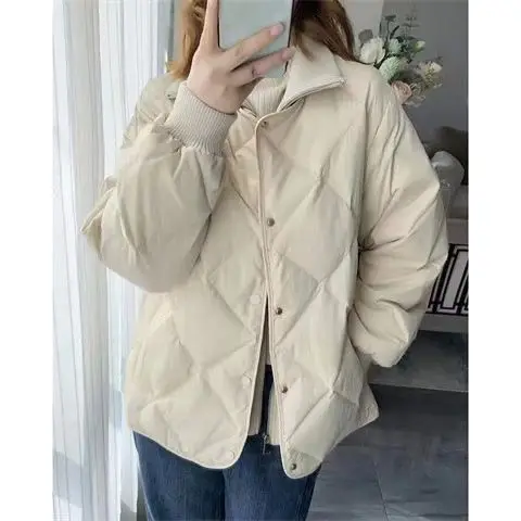Autumn and Winter New Women's Down Jacket Commuter Splicing Knitted Stand Collar Short Jacket