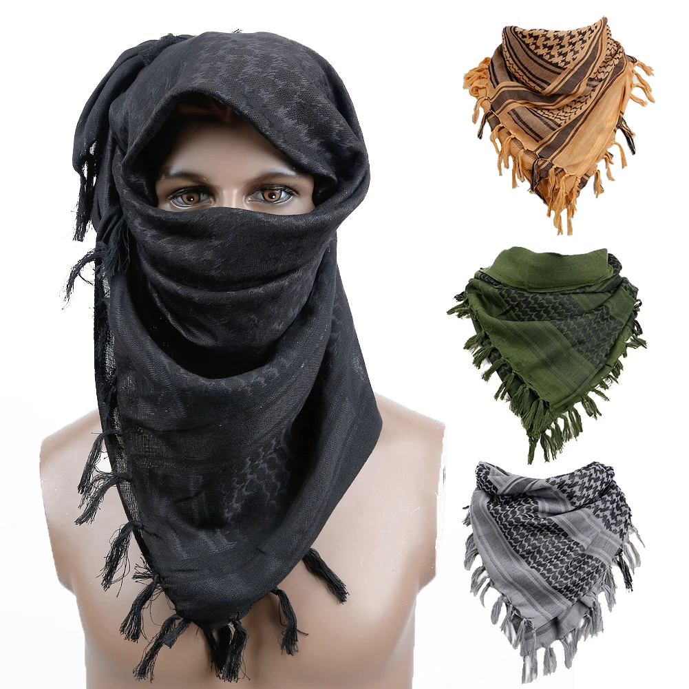 Bufanda para acampar y senderismo para hombres y mujeres, bufanda cuadrada árabe, chal táctico Shemagh Keffiyeh, cubierta para el cuello, pañuelos