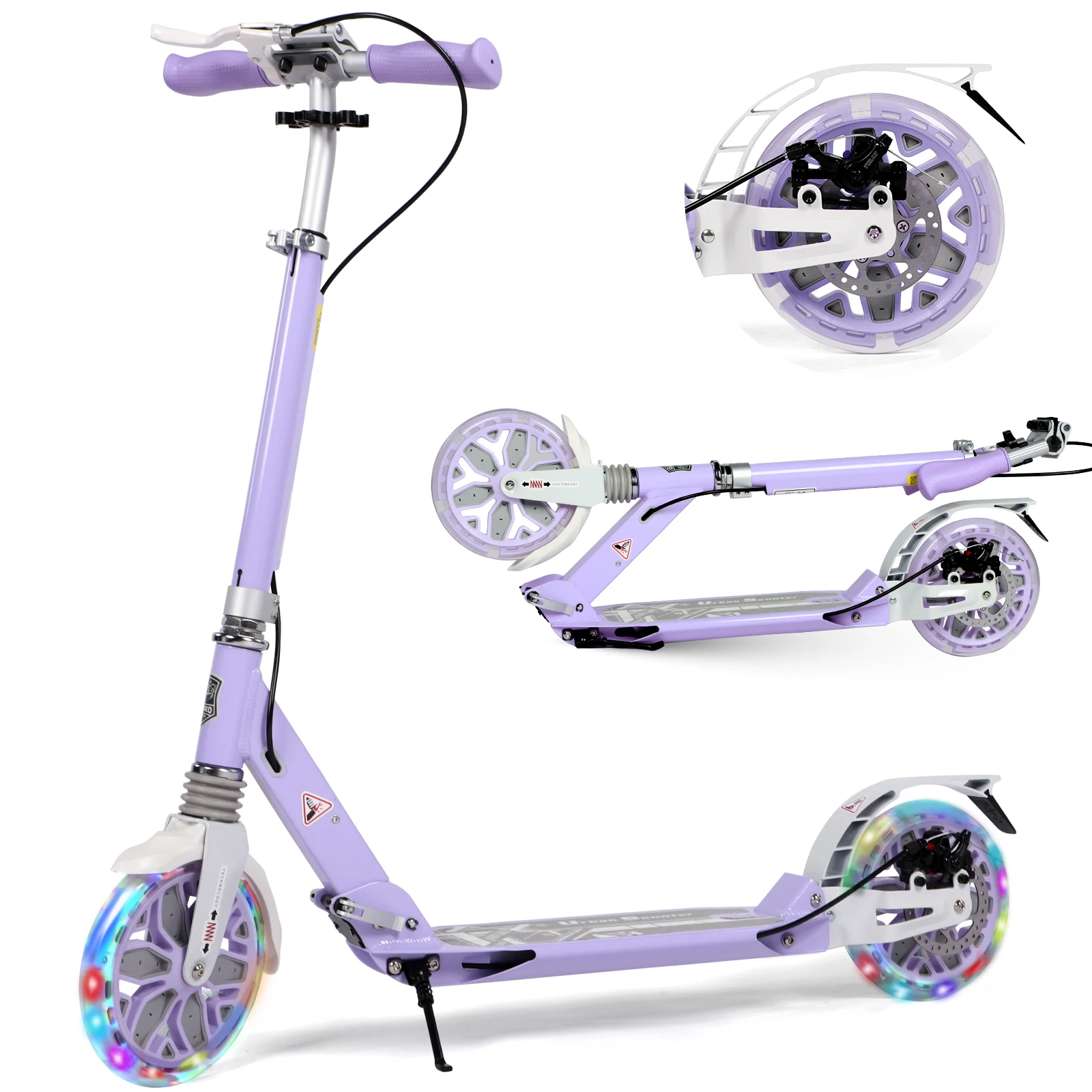 Patinete Eléctrico Plegable para Adultos con Ruedas Grandes de 200 mm, Dos Ruedas Iluminadas y Freno de Disco, Patineta Eléctrica Legal para la Calle