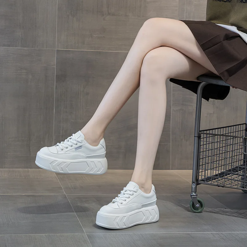 8cm Microfiber Leather Spring Autumn Shoes Chunky Sneakers Platform Wedge Women Casual Shoes Ladies Fashion Skate Boarding - view 3