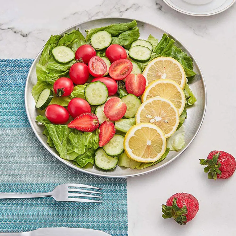 

Stainless Steel Bbq Plate Round Dinner Plate For Steak Pizza Salad Serving Restaurant Western Food Appetizer Dish Kitchen