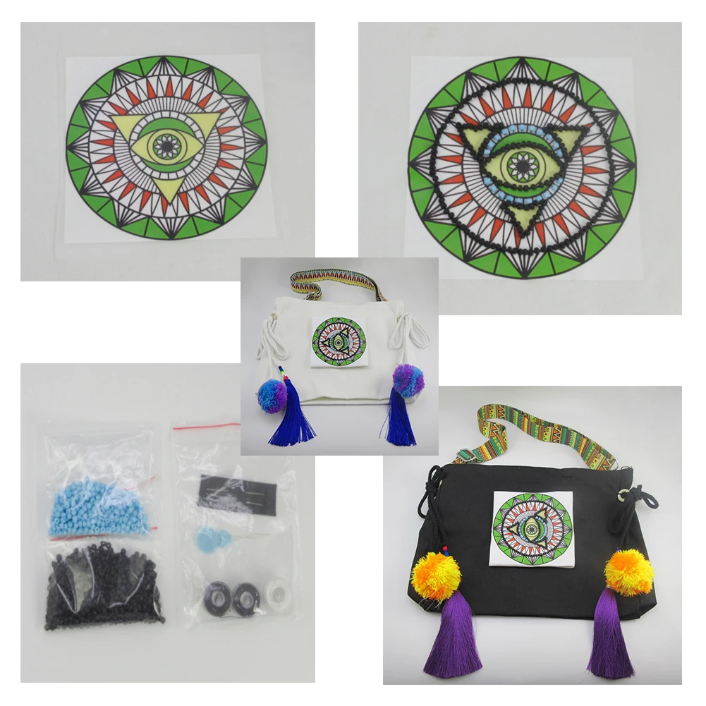 Space Bohemian Hippie Vintage DIY Stress Reliever Needle Crafts Beaded Cross Painting Stitch Kits Embroidery Free Bag U-007