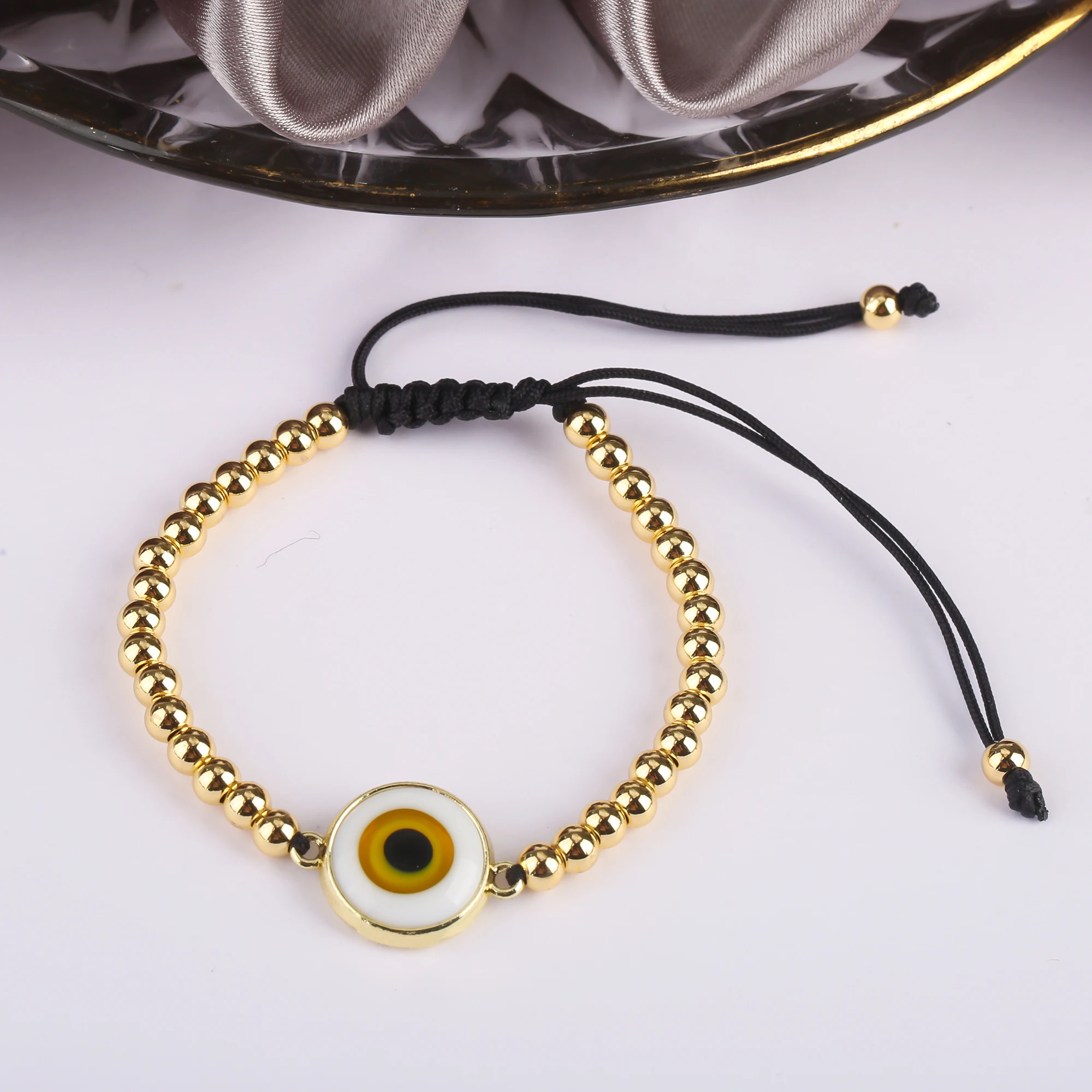 10 Colors Gold Plated Copper Beads Braided Evil Eyes Glaze Luxury Bracelet for Woman Girl Fashion Ward Off Evil Jewelry