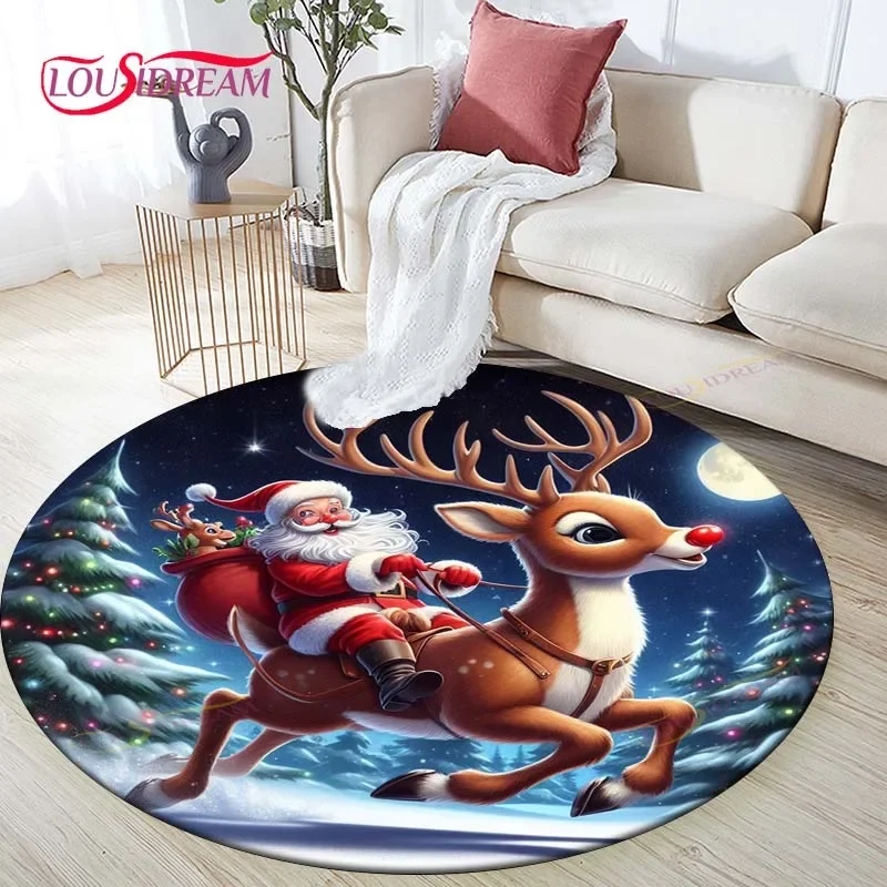 

Christmas Santa Claus Rug Home Decorative Round Carpet Soft Fashion Area Rugs Bedroom Anti-slip Floor Mat Chair Mat Carpet