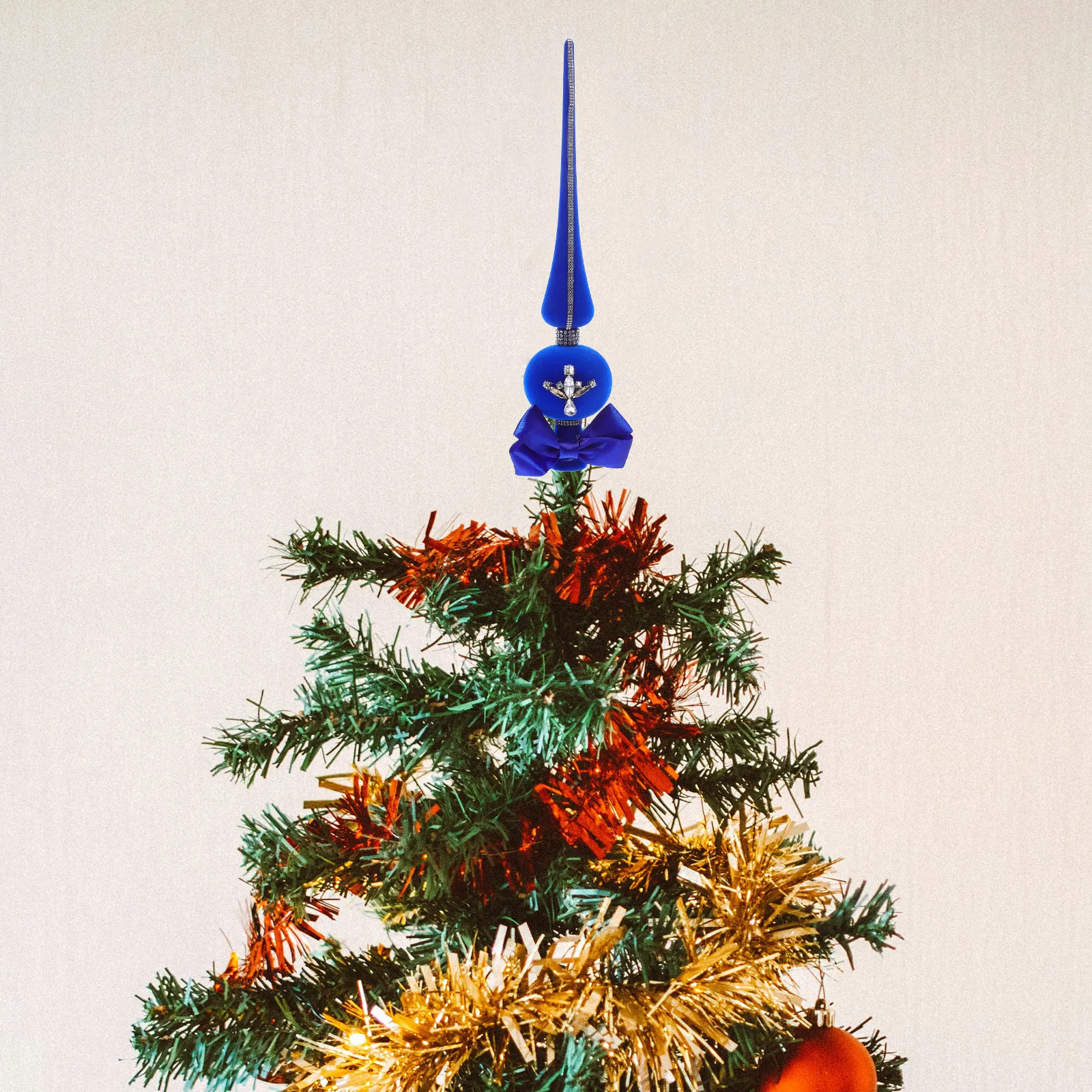 

Christmas Tree Top Star Bling Ornament Xmas Decor Rhinestone Bowknot Blue Shiny Finial Decoration Festive Party