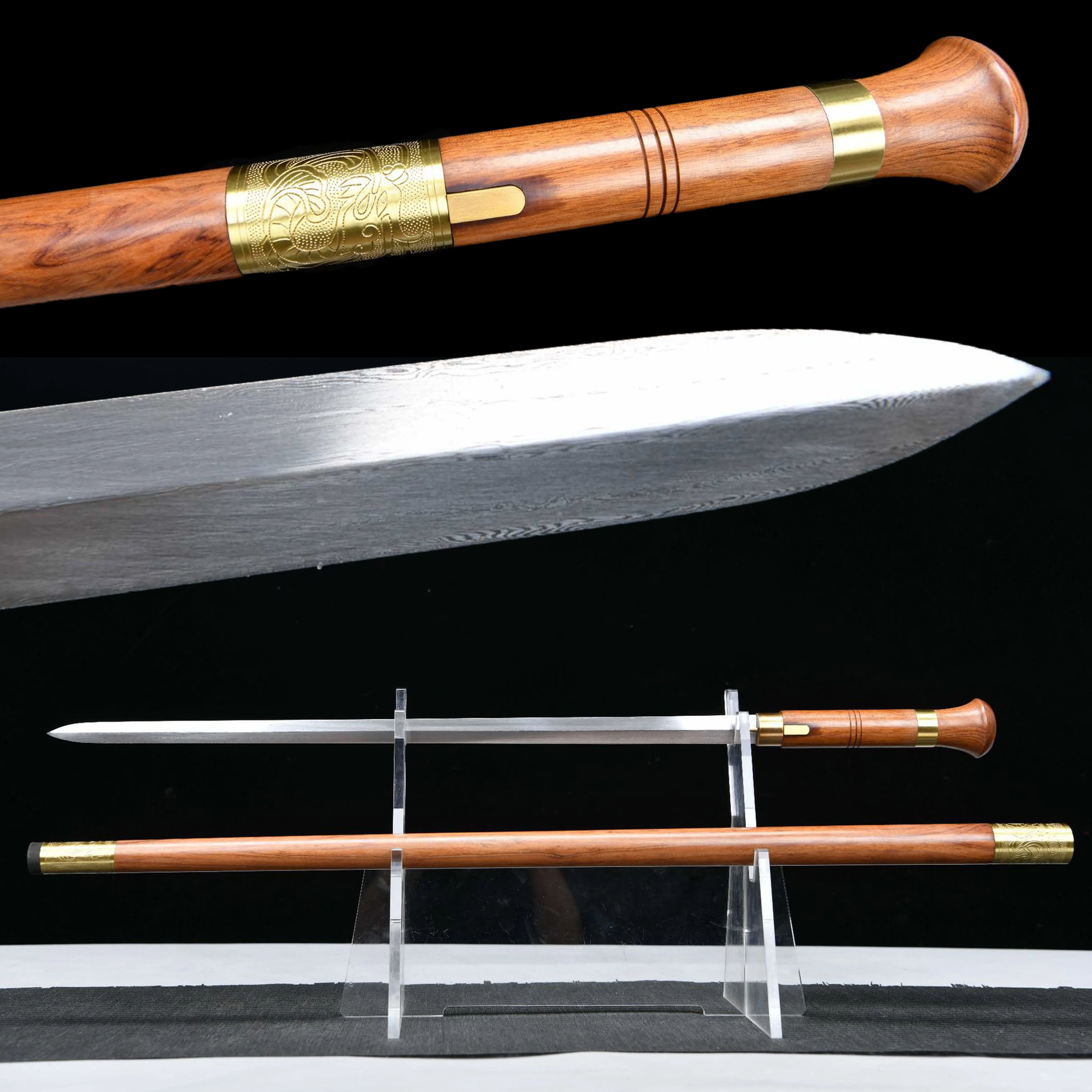 Katana vikingos en Europa medieval, espadas de personal de acero damasco hechas a mano, espada de palo afilado, arma, preparación de batalla Ninja