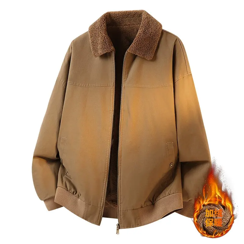 

Зимняя новая модная однотонная бархатная утолщенная теплая рабочая куртка для мужчин, повседневная свободная спортивная большая ветрозащитная куртка
