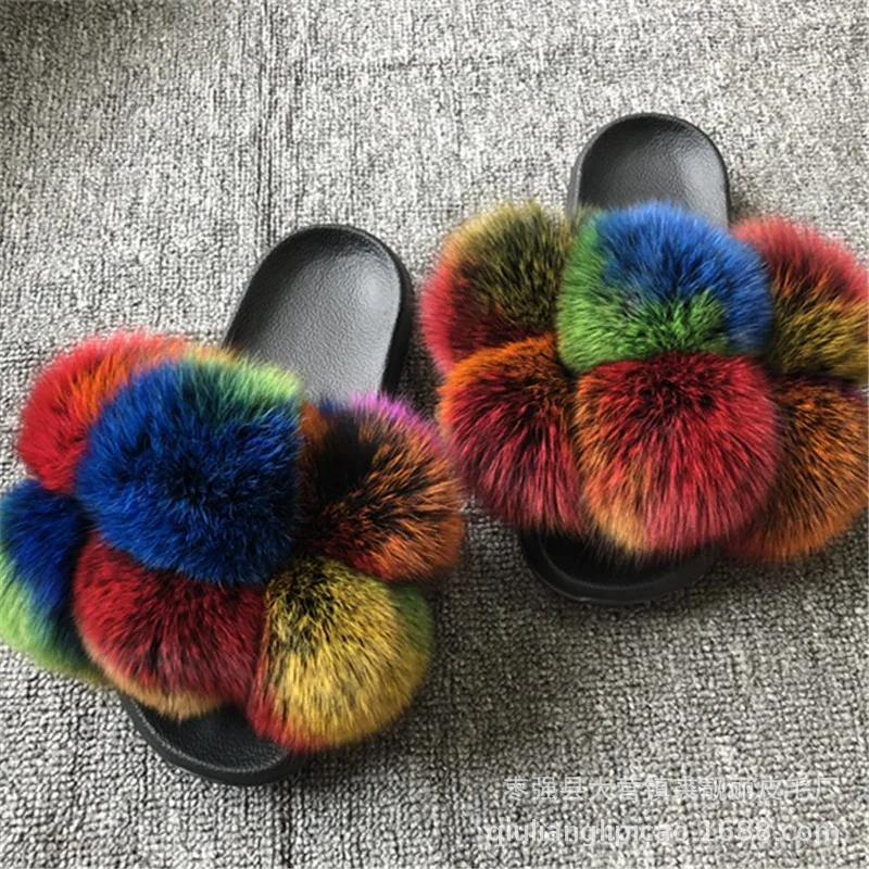 

Новые тапочки Aliexpress для внешней торговли с лисьими волосами, модные женские шлепанцы из меха лисы и енота в Европе и Америке