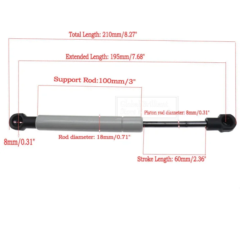 2 шт. 195 мм 200-380N M8 Автомобильные газовые стойки с газовой пружиной, опорный стержень капота, амортизатор для автофургонов, кровати, окна,