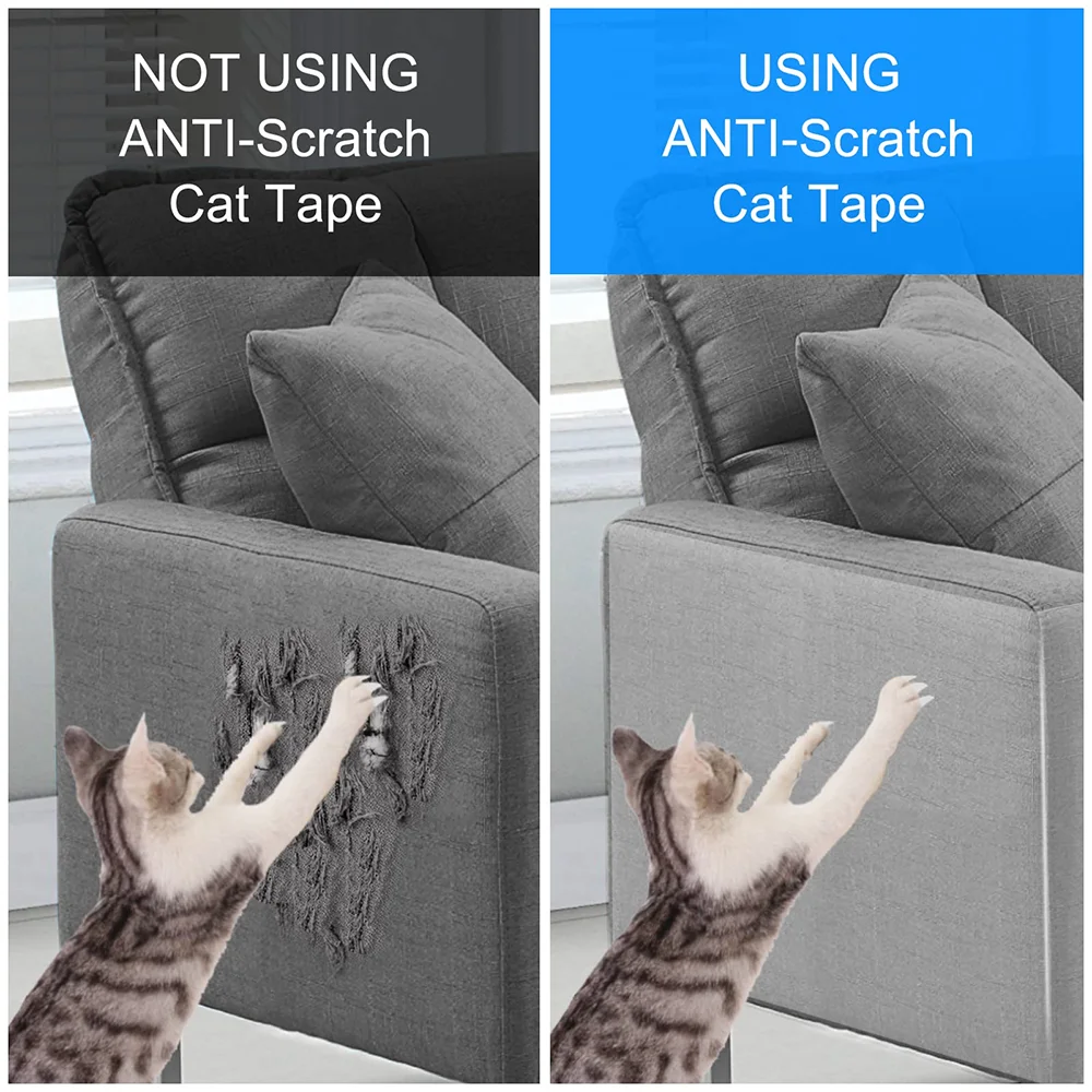 One Roll Cat Scratch Guard Tape - Clear Double-Sided Furniture Protector For Sofas & Couches, Pet-Proofing Deterrent Stickers