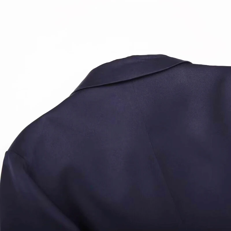 Giacca da abito blu navy Cappotto corto da donna alla moda con scollo a V Abito da donna da ufficio a maniche lunghe allentato casual