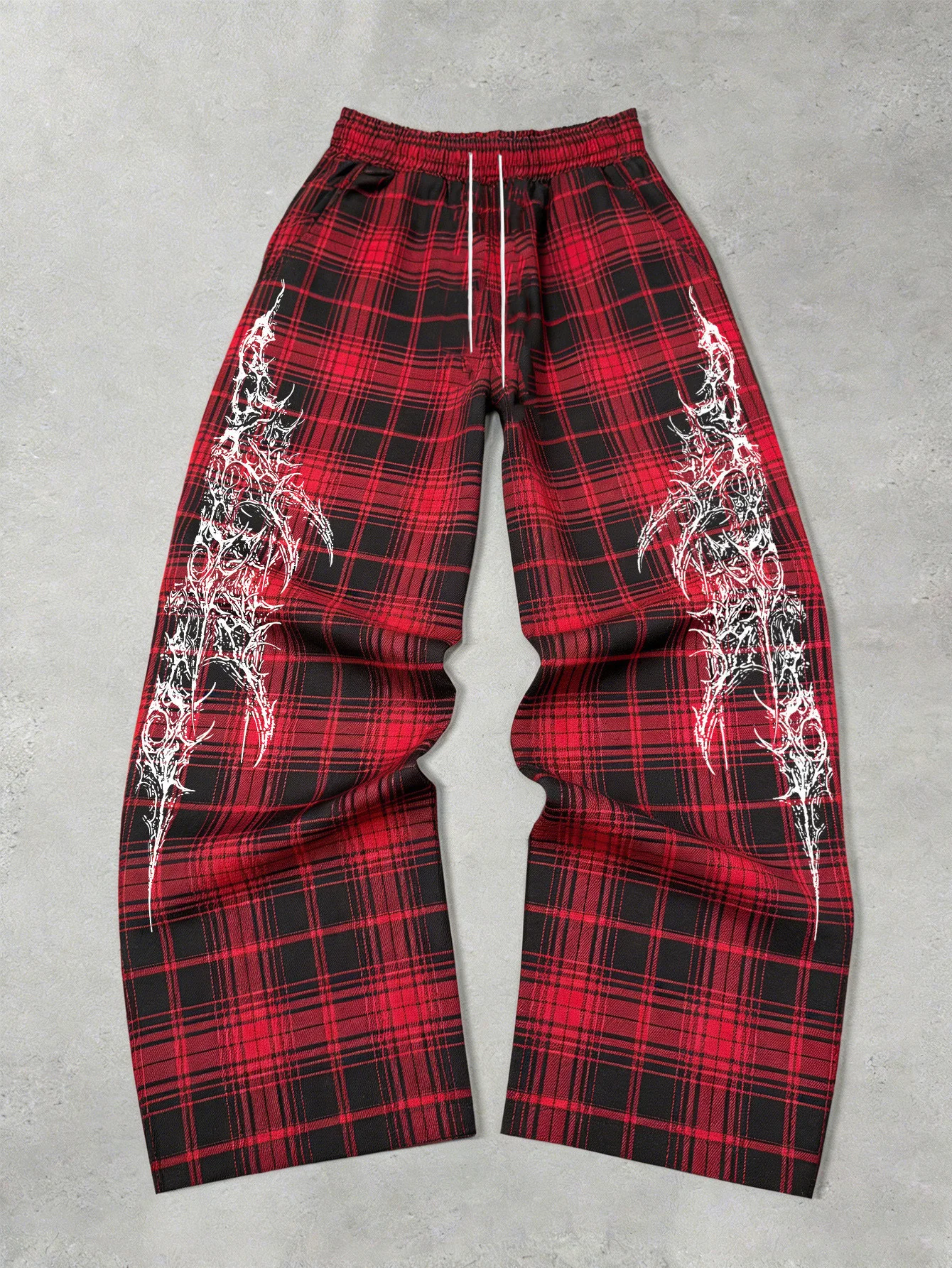 Unisex Jogger Straight‑Leg Trousers Gothic Plaid Pattern With Dark Art Print Pants Punk Streetwear For Men Women Daily Outfit