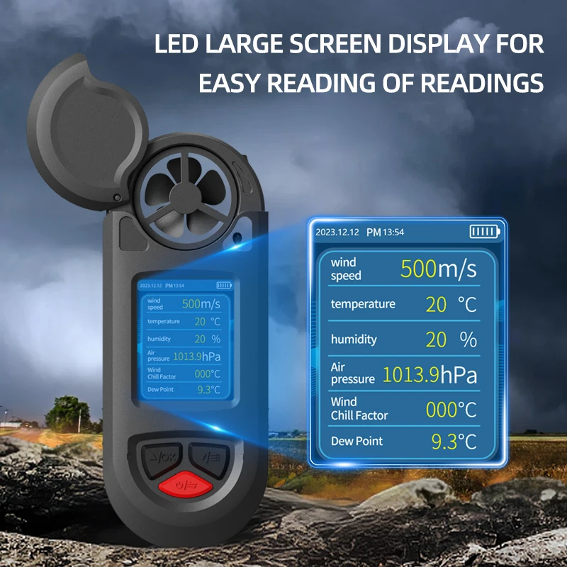 LSJ HW-W01 Sportsman Weather Meter Speed Measuring Instrument for Wind Speed Ambient Temperature Humidity