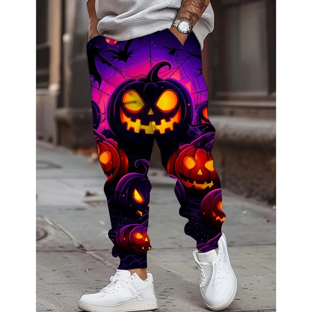 

2026 Мужские спортивные штаны на Хэллоуин, джоггеры из полиэстера с графикой тыквы, облегающие повседневные брюки для отдыха с карманами, осенняя уличная одежда