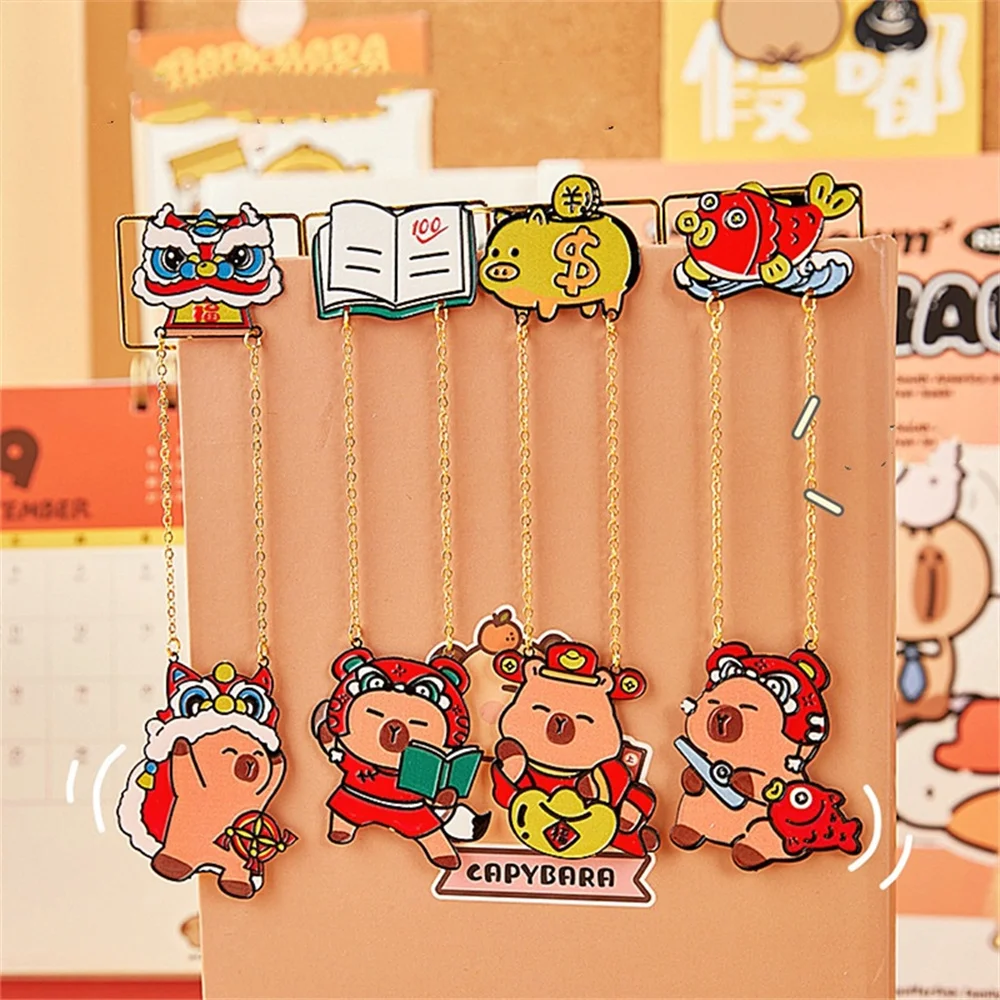 Kawaii New Year Capybara Metal Bookmark Tassel Pendant Bookmarks Portable Book Clip Exquisite High-grade Book Page Holder