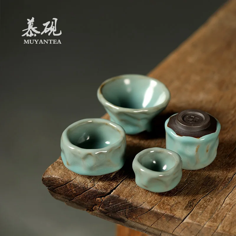 Mu Yan Wood-Fired Handcrafted Small Ceramic Creative Ru Kiln Single For Tasting, Jaanese-Style Kung Fu Pu'er Tea Cu, Master