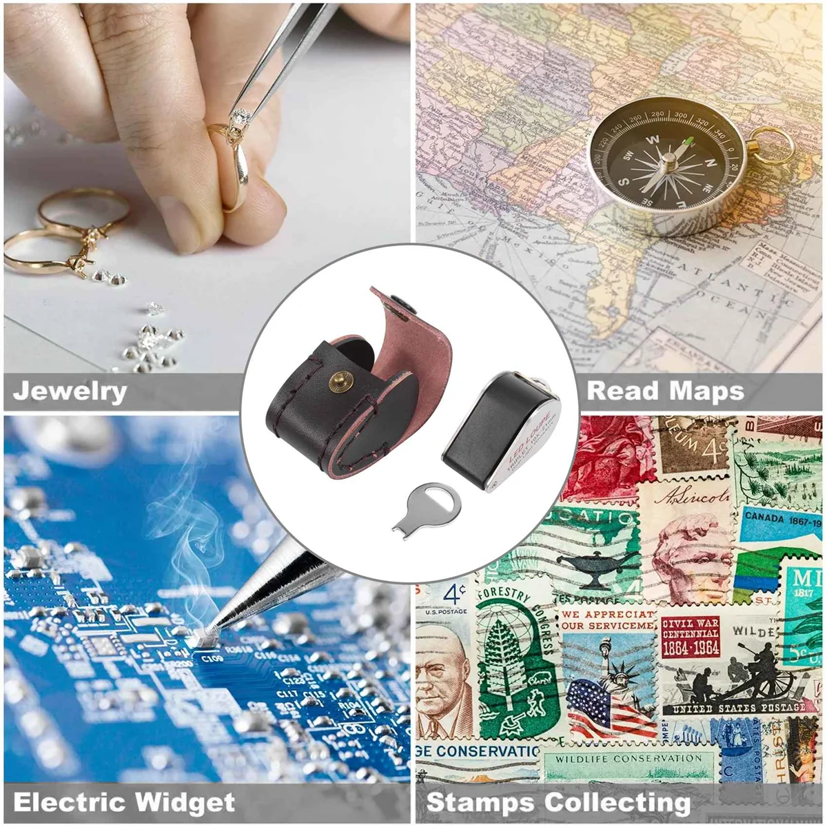 

A06K 10-кратное увеличение Ювелирная лупа с треплетной линзой и 6 светодиодами УФ-светом 21 мм для драгоценных камней, ювелирных изделий, монет, марок и т. д.