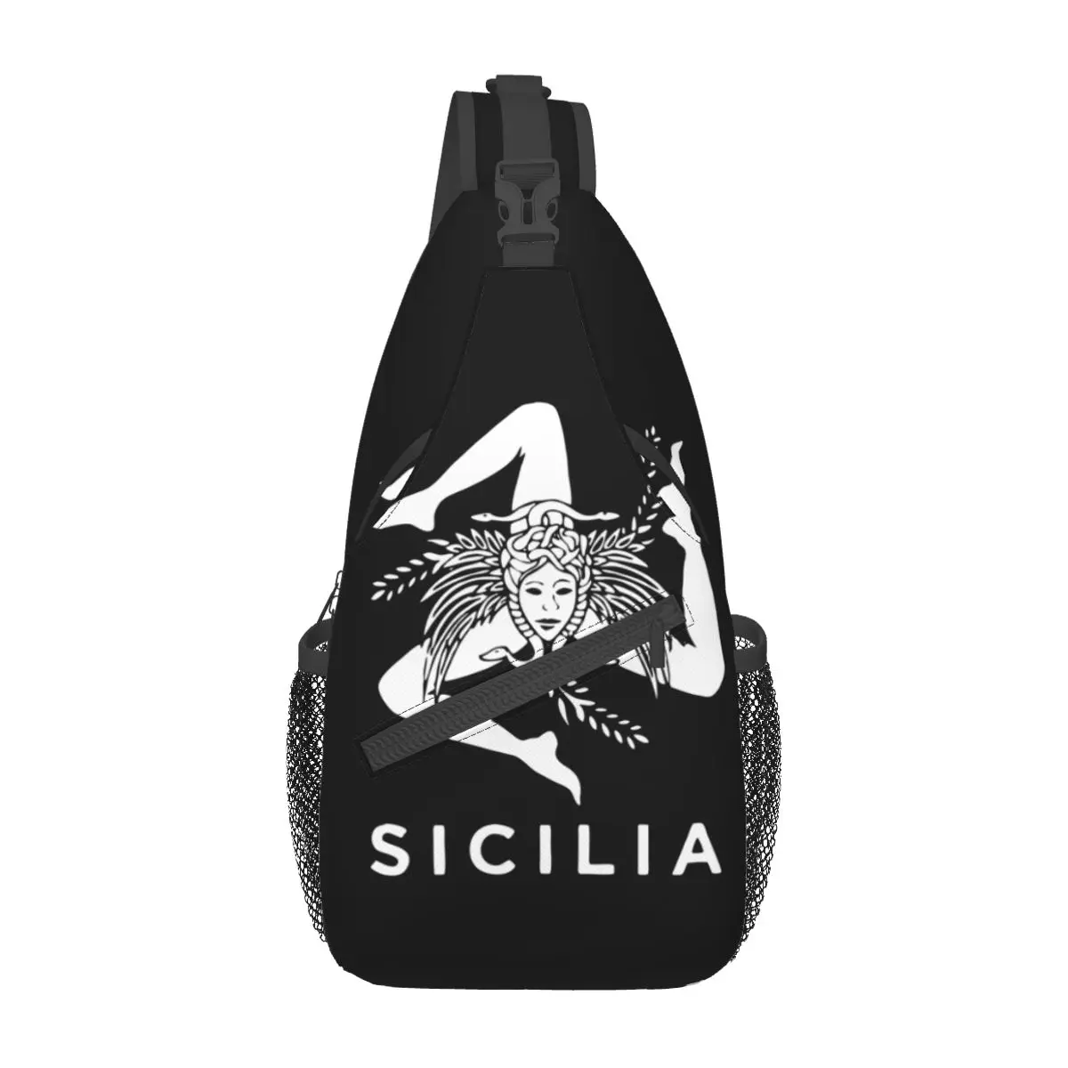 Sicilia Sicilian Flag Black Crossbody Sling Bag SmallChest Bag Italia Shoulder Backpack Daypack for Hiking Travel Sports Pack