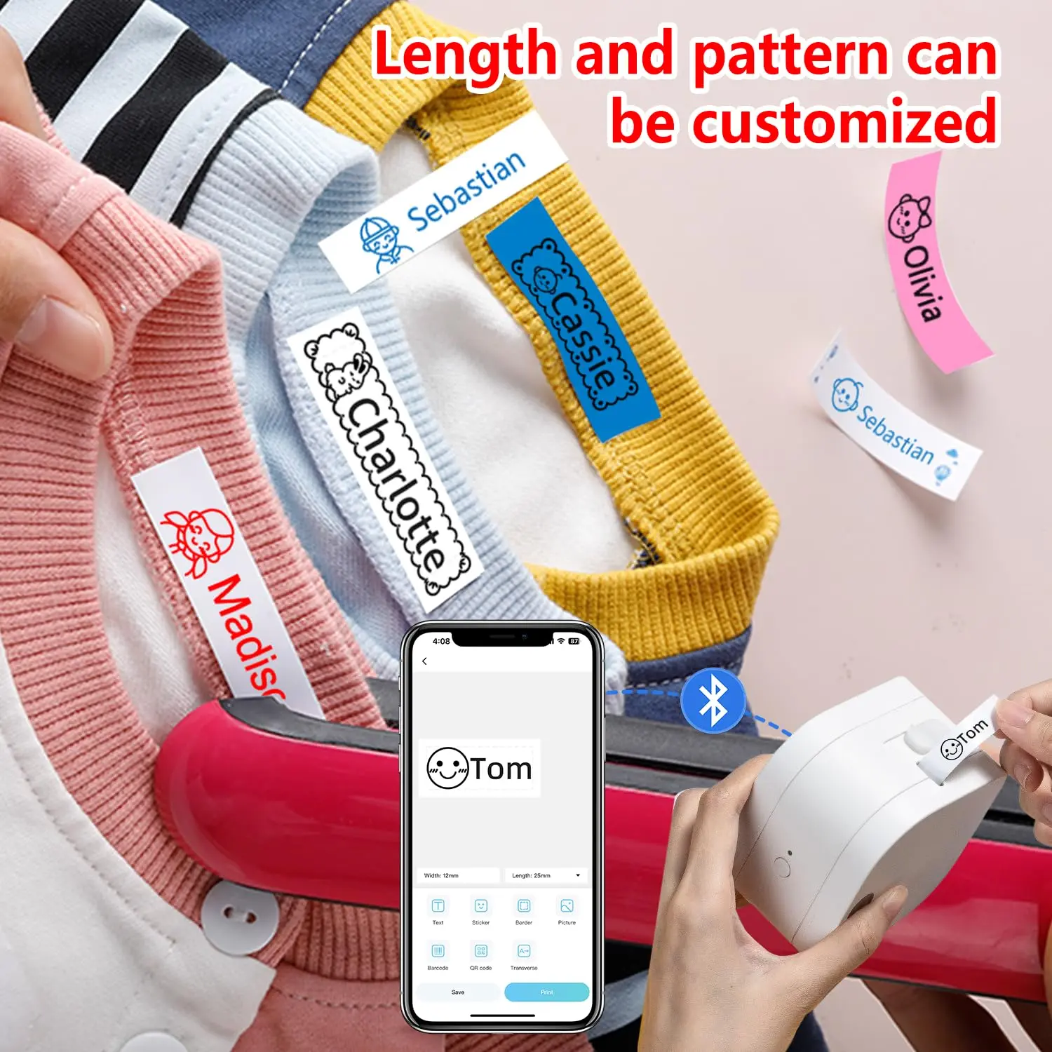 P12 Iron-on Label Tape Clothing Labels for Kids Name Labels Fabric Labels P12PRO Label Maker Tape 12mm 0.47Inch for LT-200B 100H