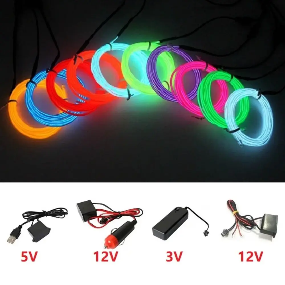 1Pcs Neon Wire EL Wire Drive Car Interior Flexible Lighting Strips Drive for 1-5M DC12V/5V Inverter Plug Adapter Controller