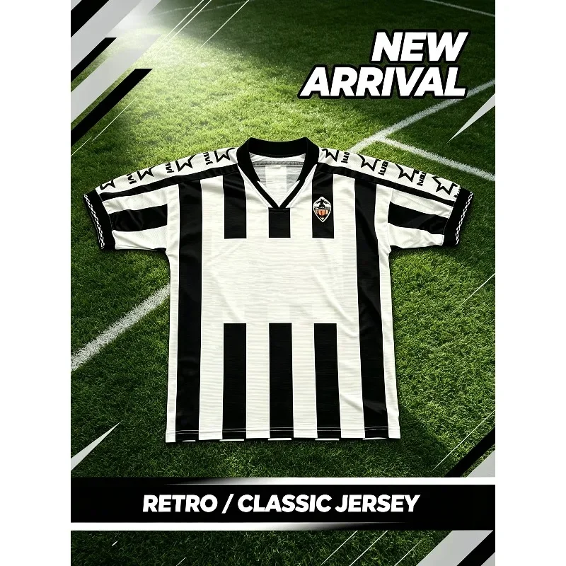 98-99 Black White Vertical Striped Retro Spanish Family Matching Soccer Castellon Jersey Parent Child Football Fans Shirt