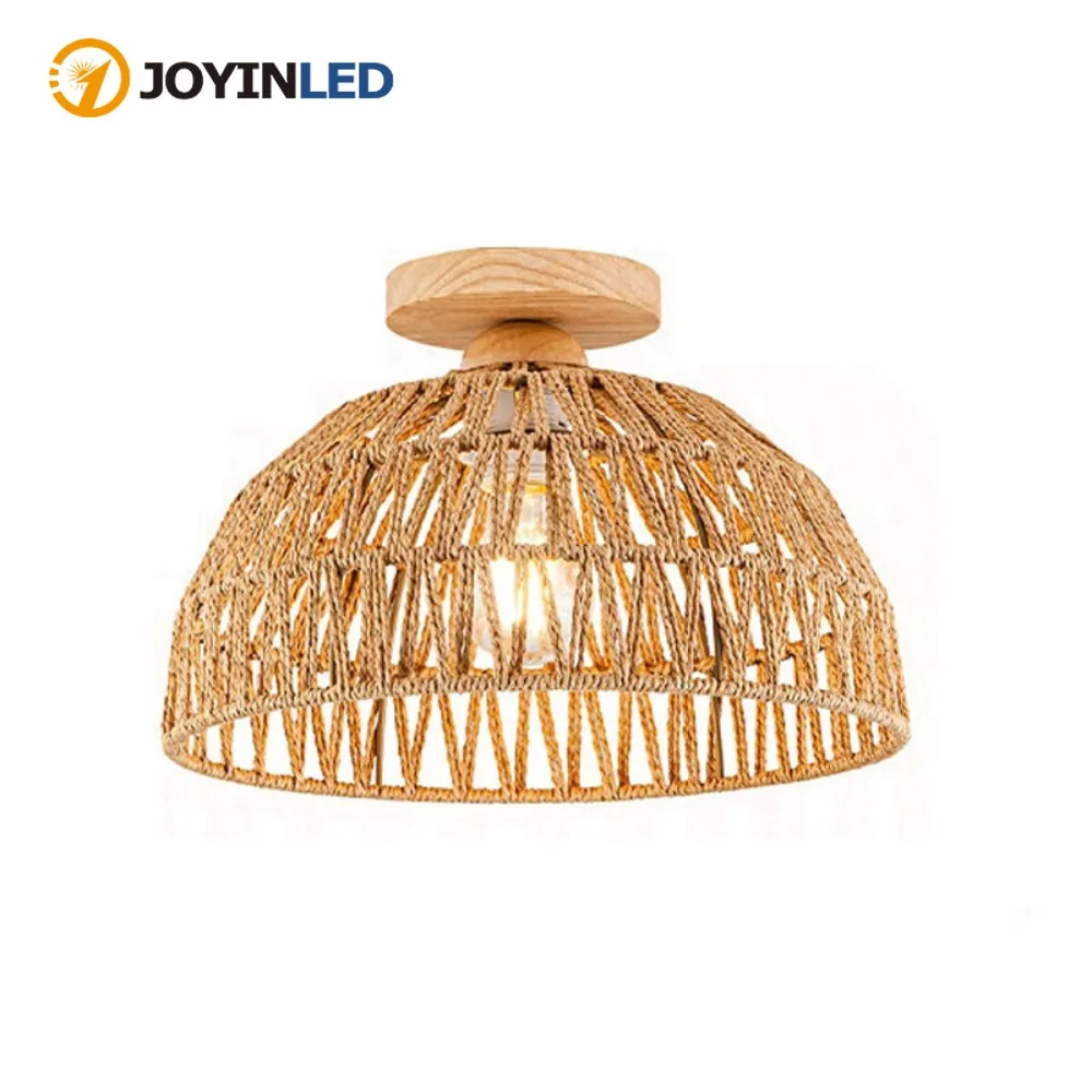 

JOYINLED Natural Handmade Wicker Lampshade Ceiling Mount for Island Restaurant Bedroom Living Room Retro Wabi-sabi Ceiling Lamps