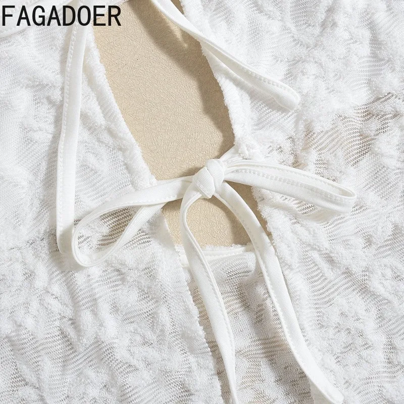 FAGADOER Y2k Sexy Lace See Through 2 Piece Sets Woman Outfit Long Sleeve Lace Up Crop Tops and Ruched Patchwork Skirt Suit New