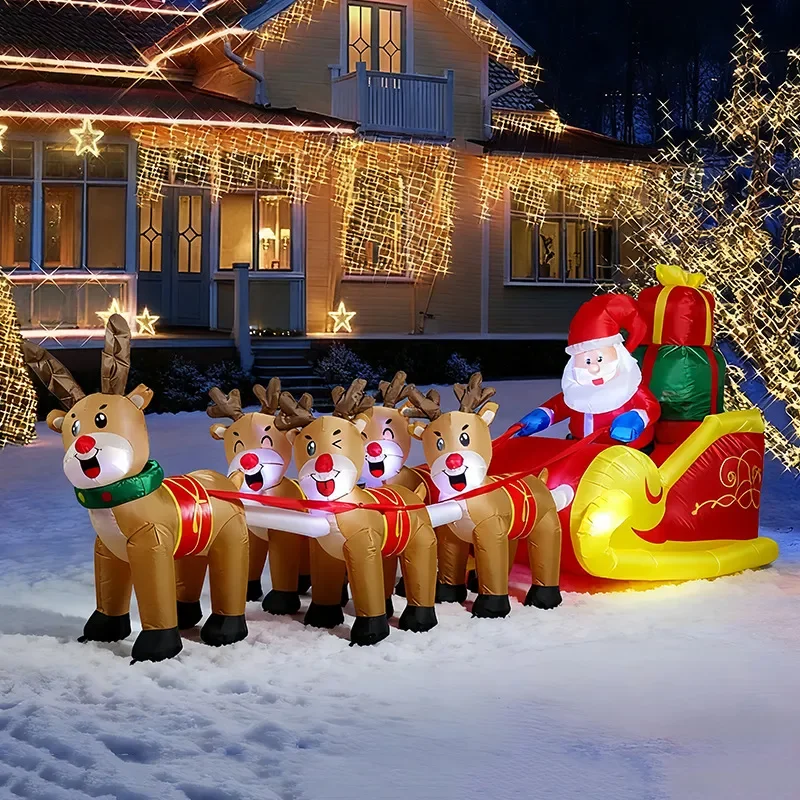 3.6m Inflatable Christmas Reindeer Sleigh with LED Lights Outdoor Garden Yard Holiday Decoration Santa Claus Gift Box Display