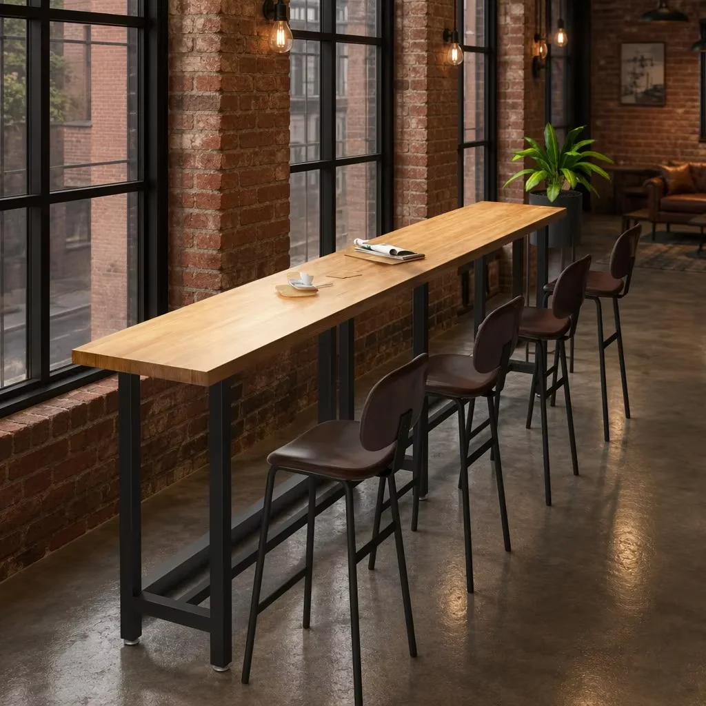 Home Use Folding Bar Table Solid Wood Rectangle Commercial Counter Table For Milk Tea Shop Cafe Restaurant