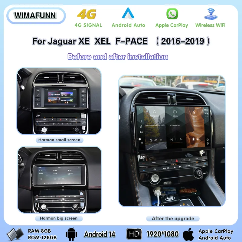 13.3inch For Jaguar XE/XEL/F-PACE X760 X761 2016-2019 Android 14 GPS Navigation Car Radio Multimedia Player CarPlay OEM Menu