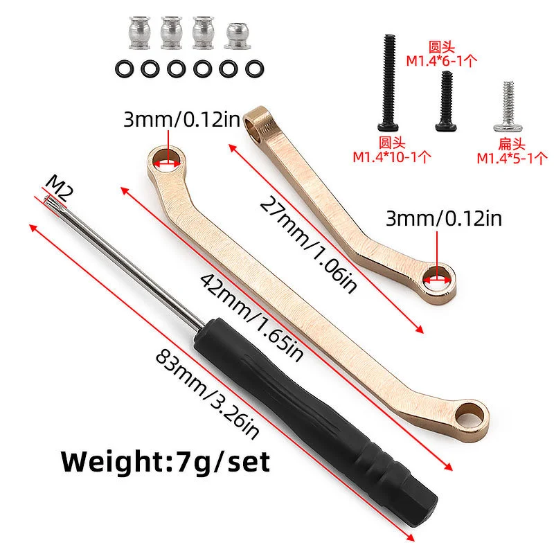 OKHL 2PCS Brass Steering Links for Axial SCX30 1/30 RC Crawler Bronco AXI-2048 K10 AXI-2260 Upgrade Parts with Tools Gold