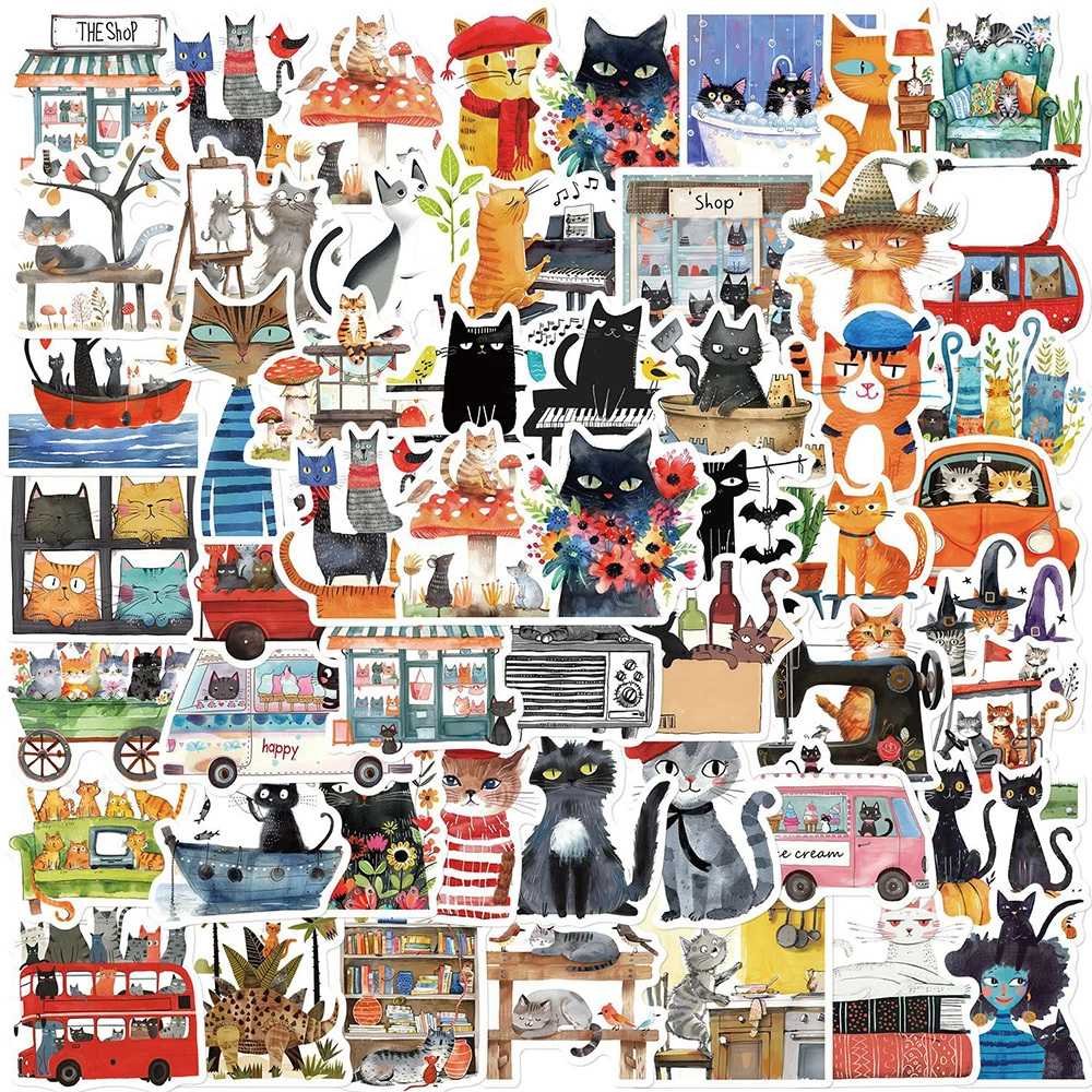 10/30/50pcs Cute Cartoon Art Cat Adesivi Impermeabile Graffiti Cancelleria Valigia Laptop Kawaii Animale Adesivo Giocattoli Divertenti Decalcomanie