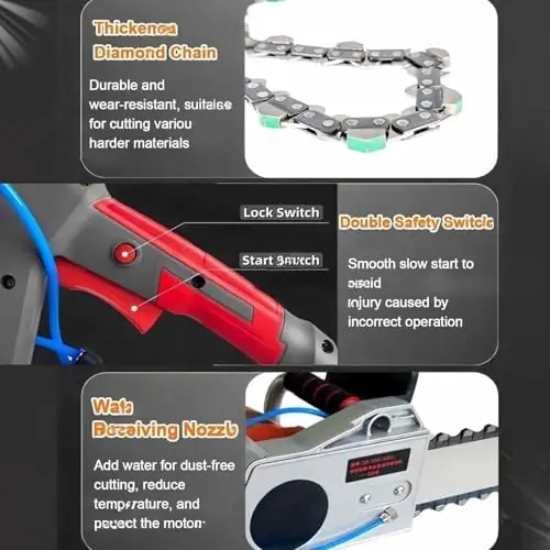 Handheld Electric Concrete Chain Saw 350W Diamond Wall Cutter Water Fed System for Dust Free Granite Reinforced Concrete Cutting