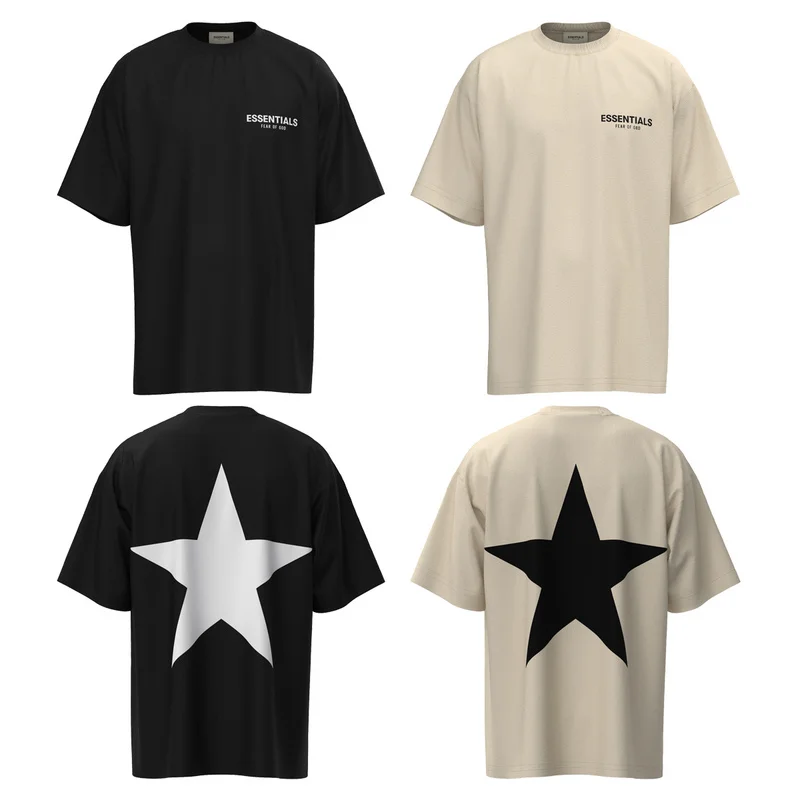 Loose Fit Pure Cotton ort Sve T-irt Star Print American High Street Sle ential Casual Summer Faion for Teens