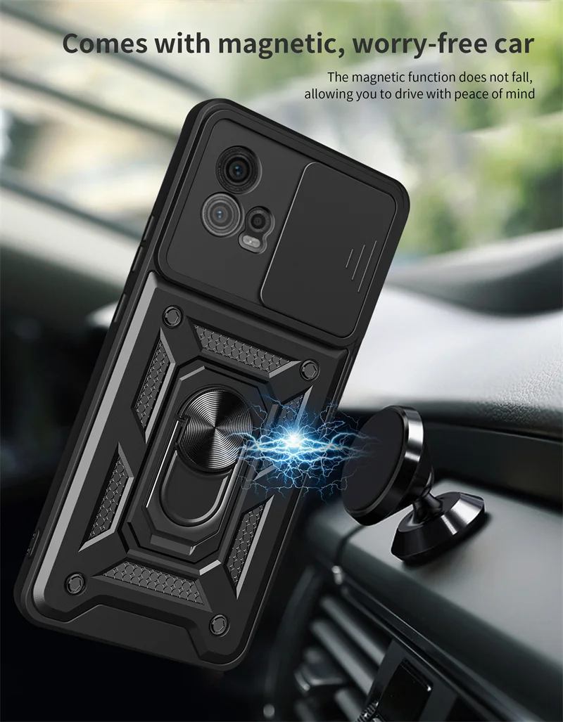 For Motorola Moto G72 5G Case Slide Camera Lens Armor Cases for Moto G72 G 72 Motog72 Magnetic Ring Stand Holder Protect Cover