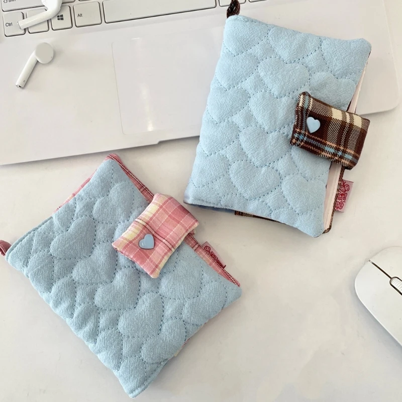 Stitched Heart Notebook Cover with Metal Binder Rings Spine and Top Loop, Slide-On Fitting, and Foldable Fabric K1KF