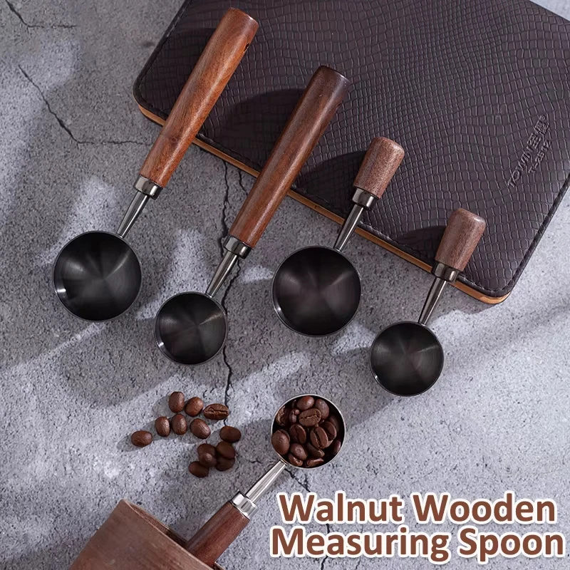 Stainless Steel Walnut Coffee Bean Measuring Spoons Household Tools High Profile Level Long Handle Coffee Powder Measuring Spoon