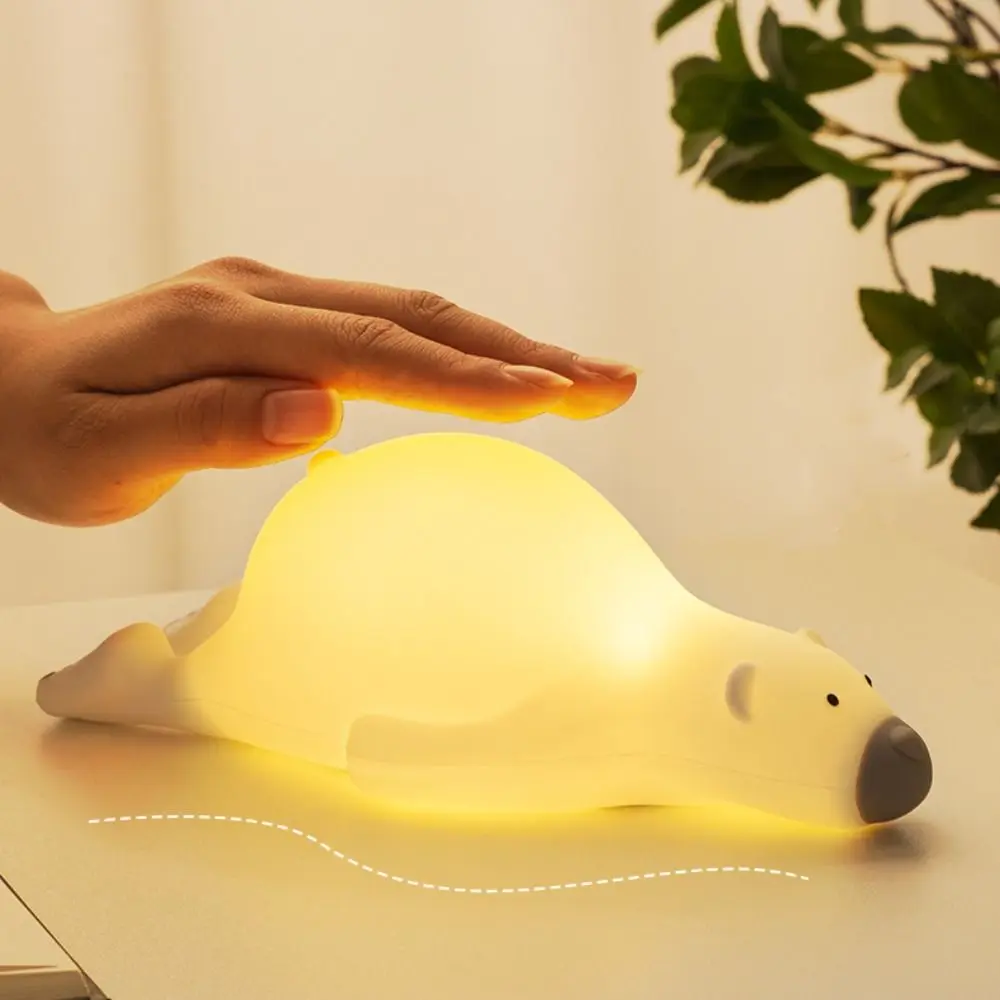 

Touch Sensor Silicone Lying Bear Touch Night Light Soft 3 Dimming Levels Desk Lamp USB Charging Cartoon Bedside Light Children