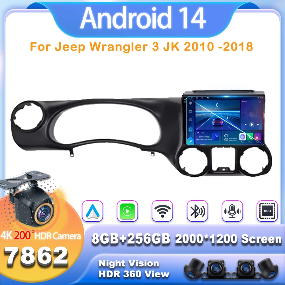 Android14 Car Radio For Jeep Wrangler 3 JK 2010 -2018 LHD RHD Multimedia Player Autoradio System Touch Screen 4G NO 2DIN 7862CPU