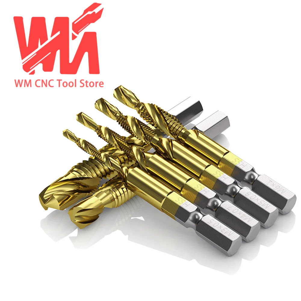 

Drilling and tapping machine with tap, self tapping drill bit, thread tapping and opening device, universal thread tapping hexag