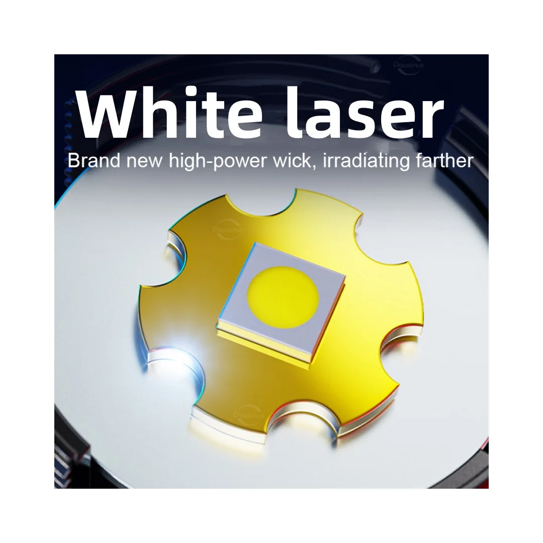 2024 Latest White Laser Flashlight 15000mAh Rechargeable Torch Waterproof Outdoor Light Camping Lantern Warning Light