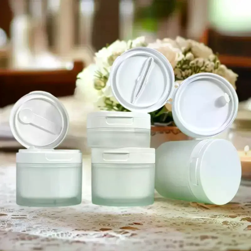 ขวดแบบพลิกฝา 50/120 กรัม พร้อมช้อนหรือแหนบ ขวดรีฟิลได้ กระปุกเปล่าสำหรับเดินทาง ครีมทาหน้า โลชั่น เครื่องสำอาง สำลี กระปุกใส่เครื่องสำอาง