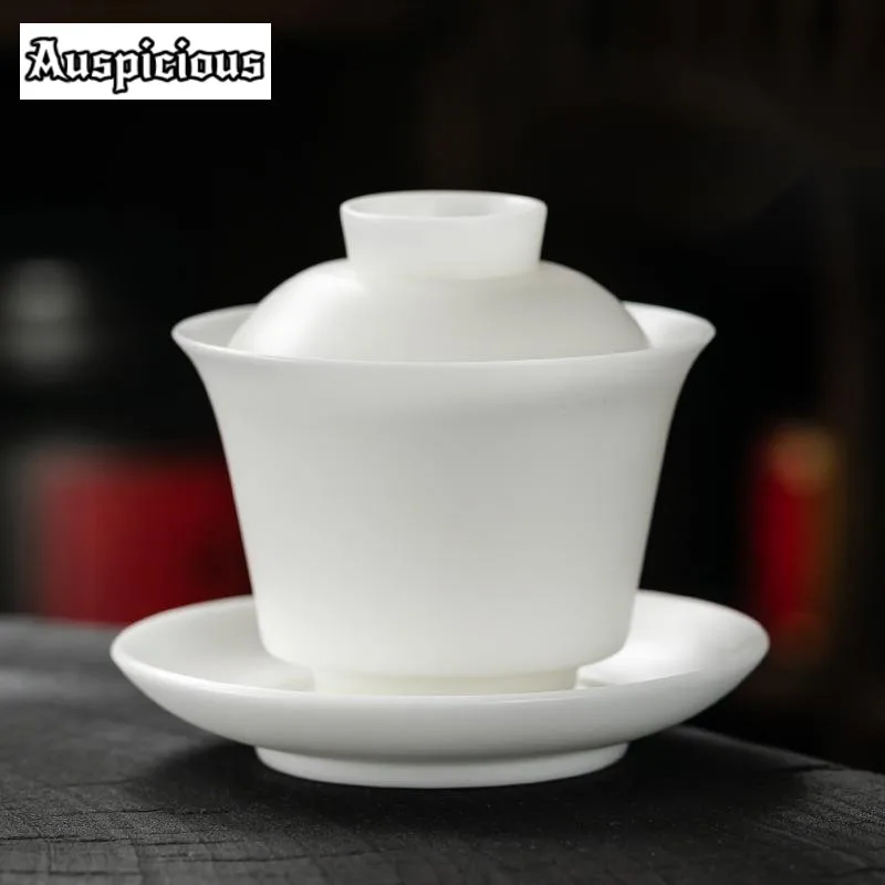 150ml High End Ice Jade White Porcelain Gaiwan Elegant Tea Lid Set Tea Tureen Household Tea Making Cover Bowl for Tea Decoration