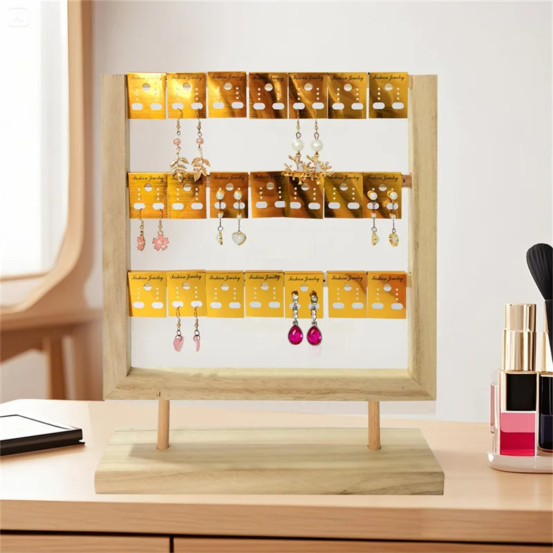 Wood Jewelry Stand Earring Rack with earring cards Storage Display Hanging Clip Accessory Exhibition Props Stall Organizer