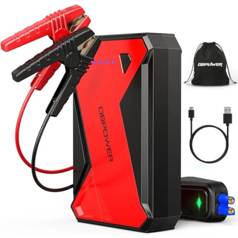 

Portable car jump starter for gas/diesel engines up to 7.0L/5.5L 12V lithium-ion black LCD screen clamp cables USB quick charge