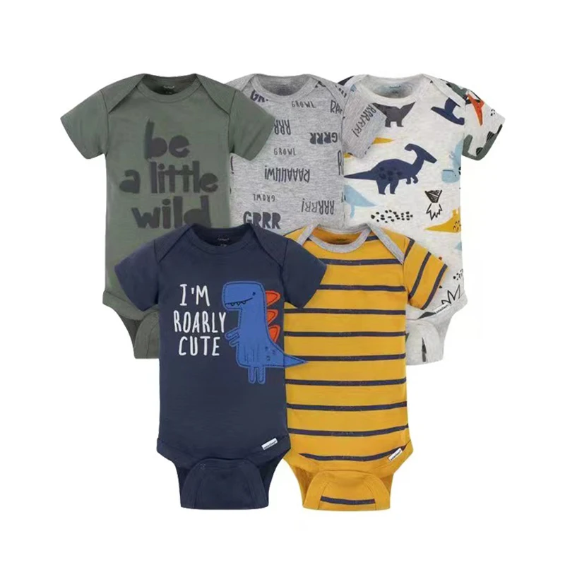 5Pcs/Lot Baby Summer Bodysuits Clothes Fashion Cotton Short Sleeves Newborn Baby Girl Boy Clothing Cute Jumpsuit Infant Outfits