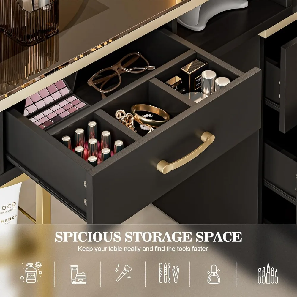 طاولة مانيكير لتقنية الأظافر، محطة مكتب أظافر زجاجية مع 4 أدراج وأرفف تخزين من طبقتين، محطة عمل صالونات التجميل #2