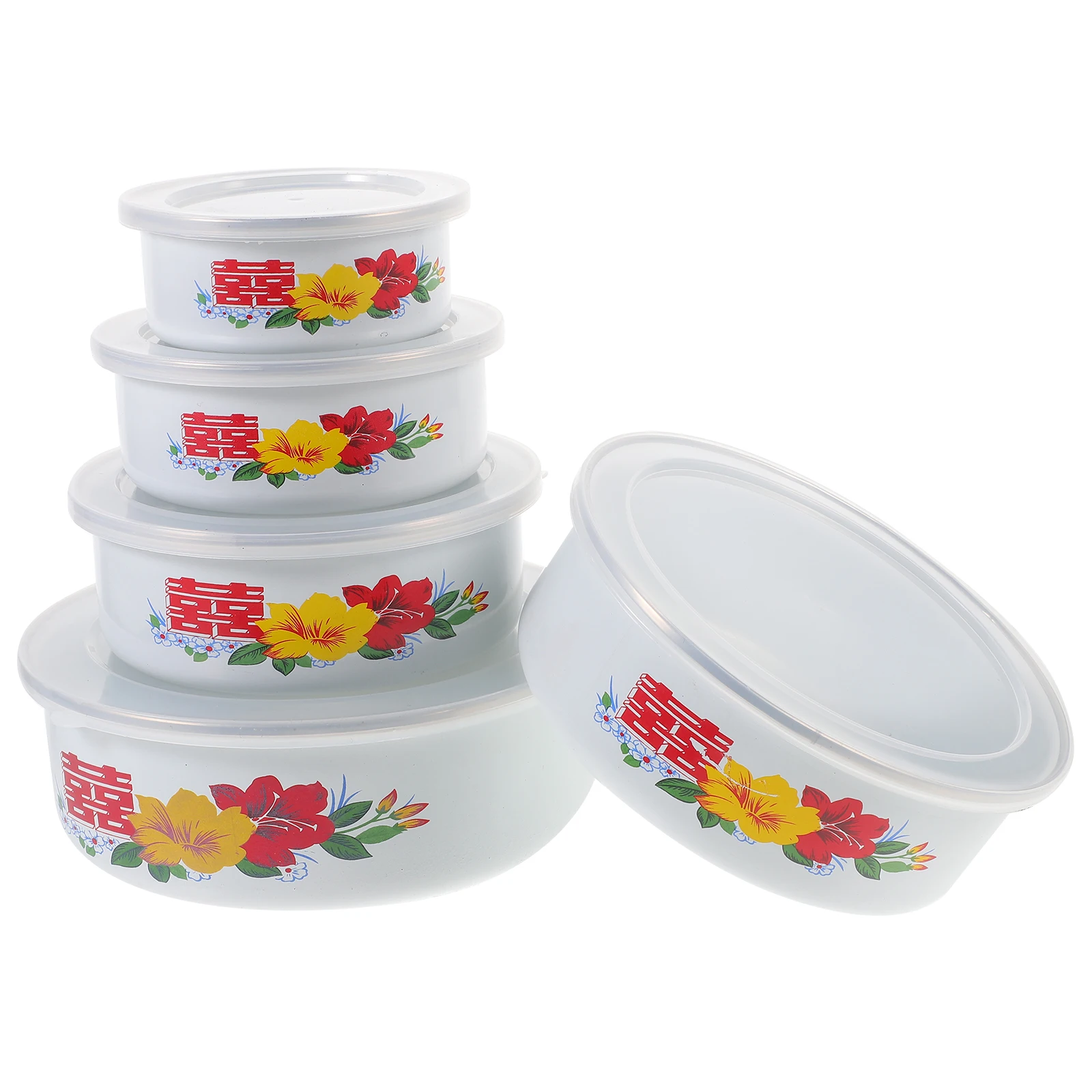 

Fresh Keeping Salad Noodle Food Storage Containers Enamel Mixing Bowls Lids Lightweight Portable Sealing Camping