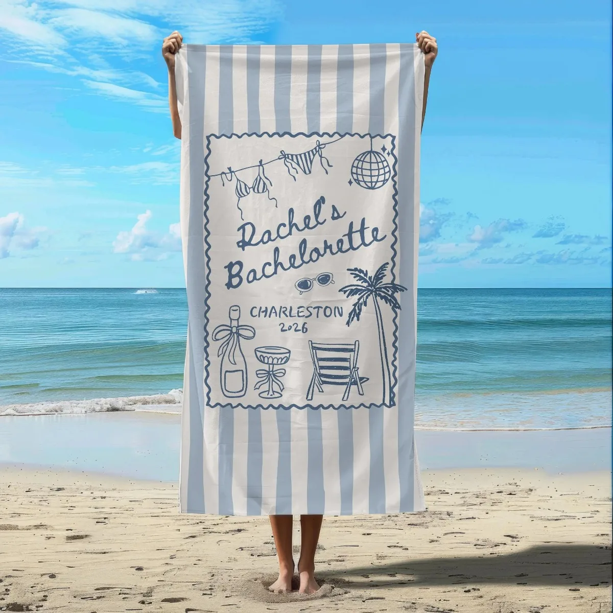 Personalized Striped Beach Towel Custom Name/Logo Oversized Microfiber Towel Summer Party Gift for Bathroom Swimming Bath Sports